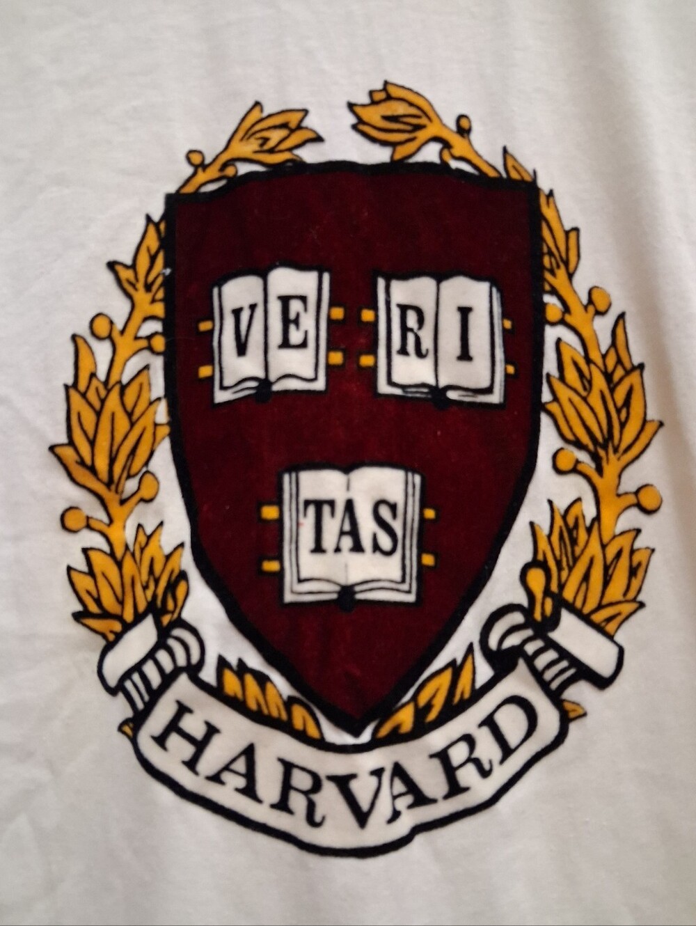 80s Harvard Veritas Crest Velvet Print T Shirt NCAA Russell Athletic Medium